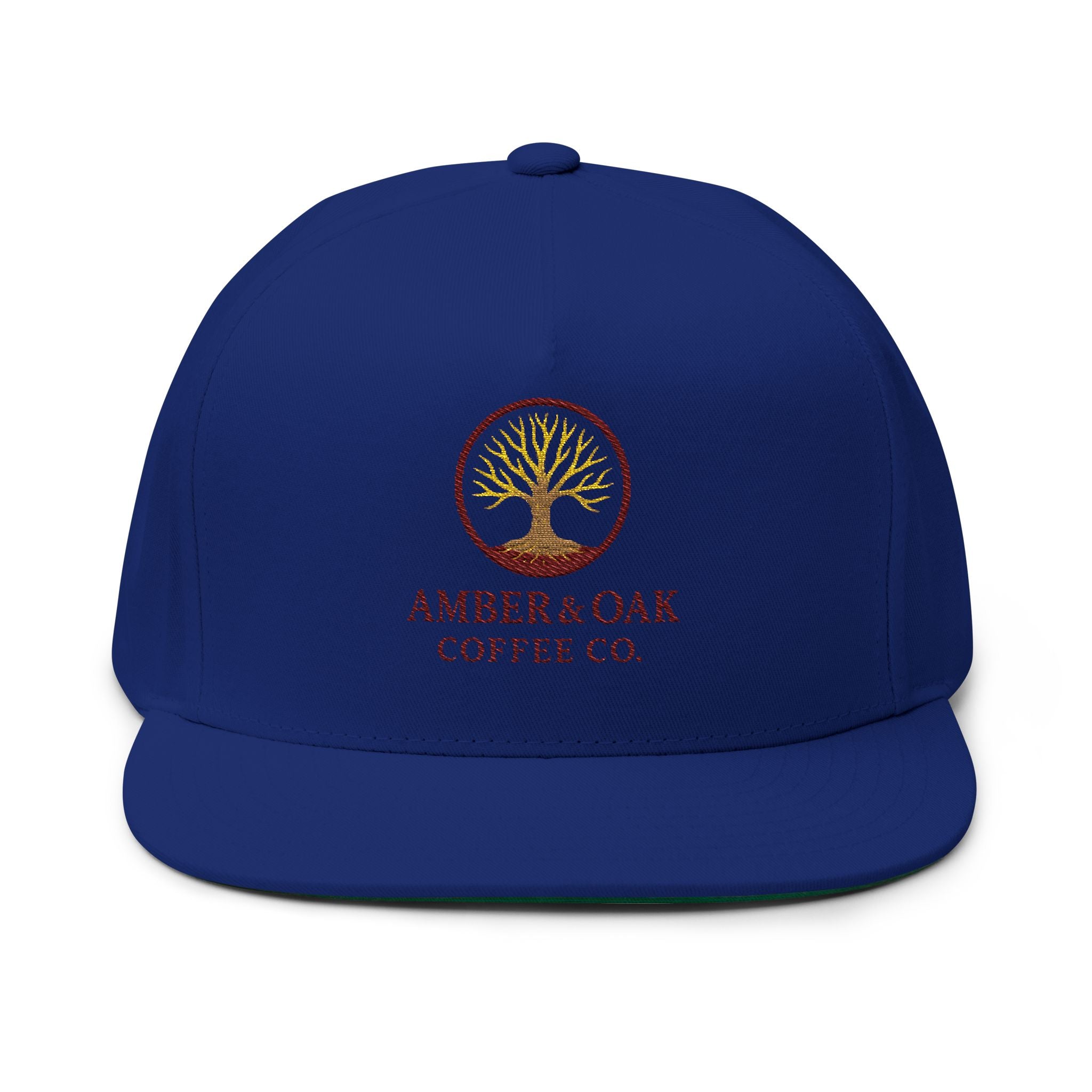 Embroidered Flat Bill Cap — Amber & Oak Coffee Co. Logo