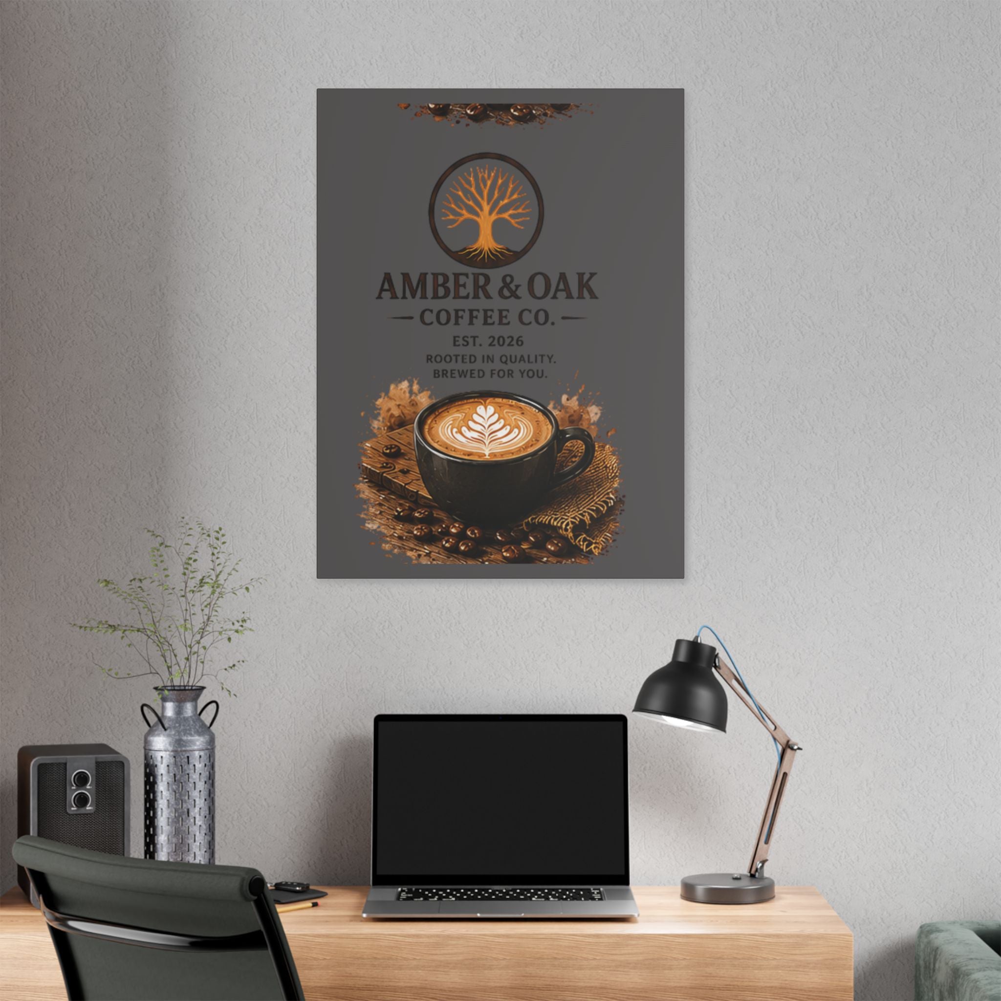 Coffee Shop Canvas — Amber & Oak Coffee Co. Stretched Wall Art