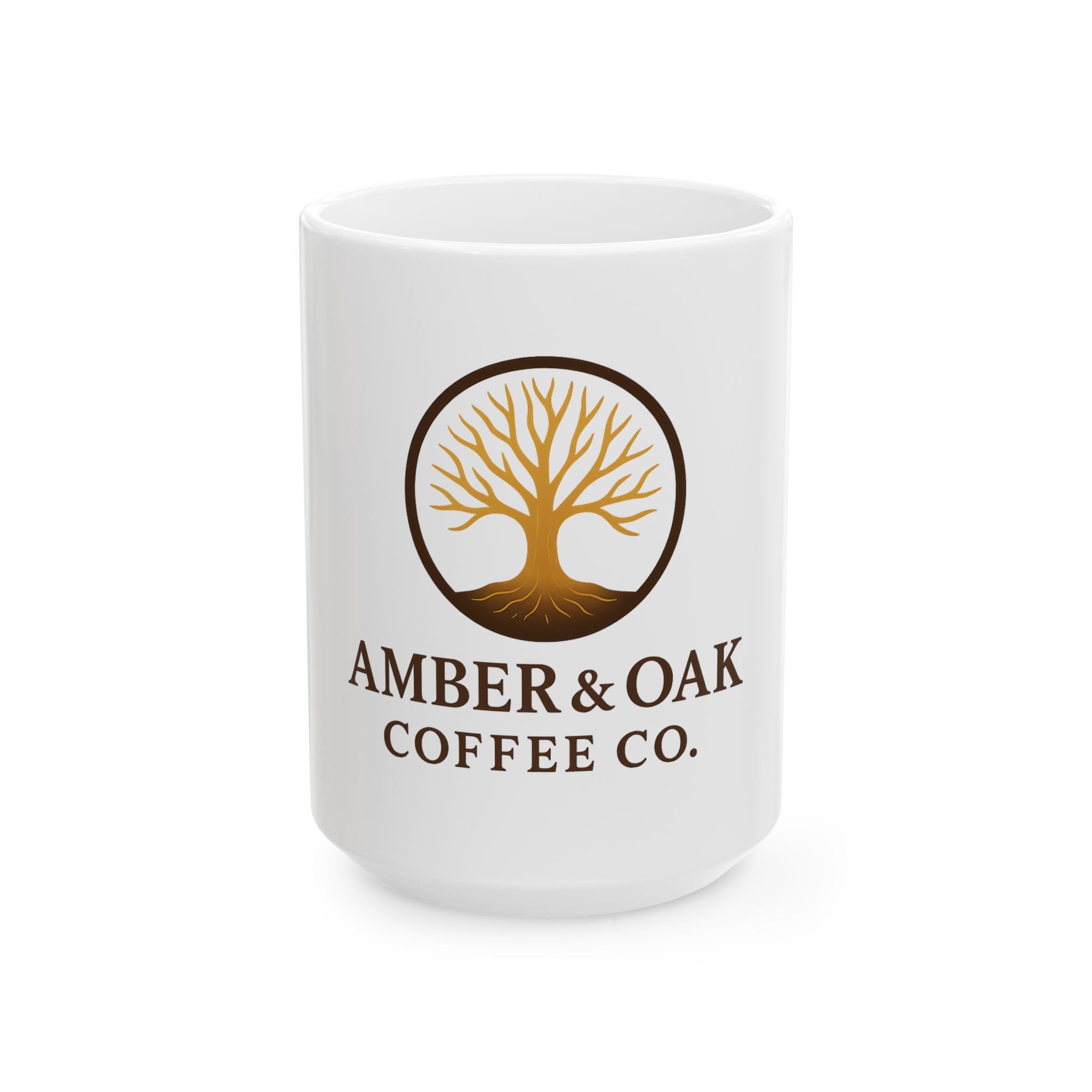 Amber & Oak Coffee Co. Ceramic Mug — Logo Coffee Cup (11oz, 15oz)