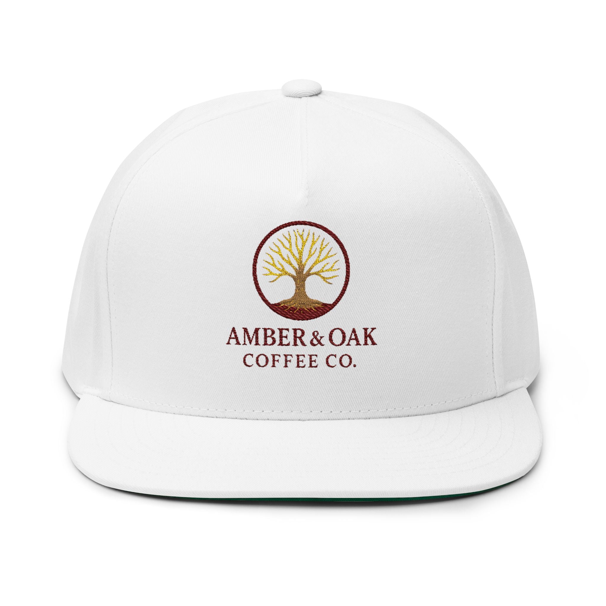 Embroidered Flat Bill Cap — Amber & Oak Coffee Co. Logo