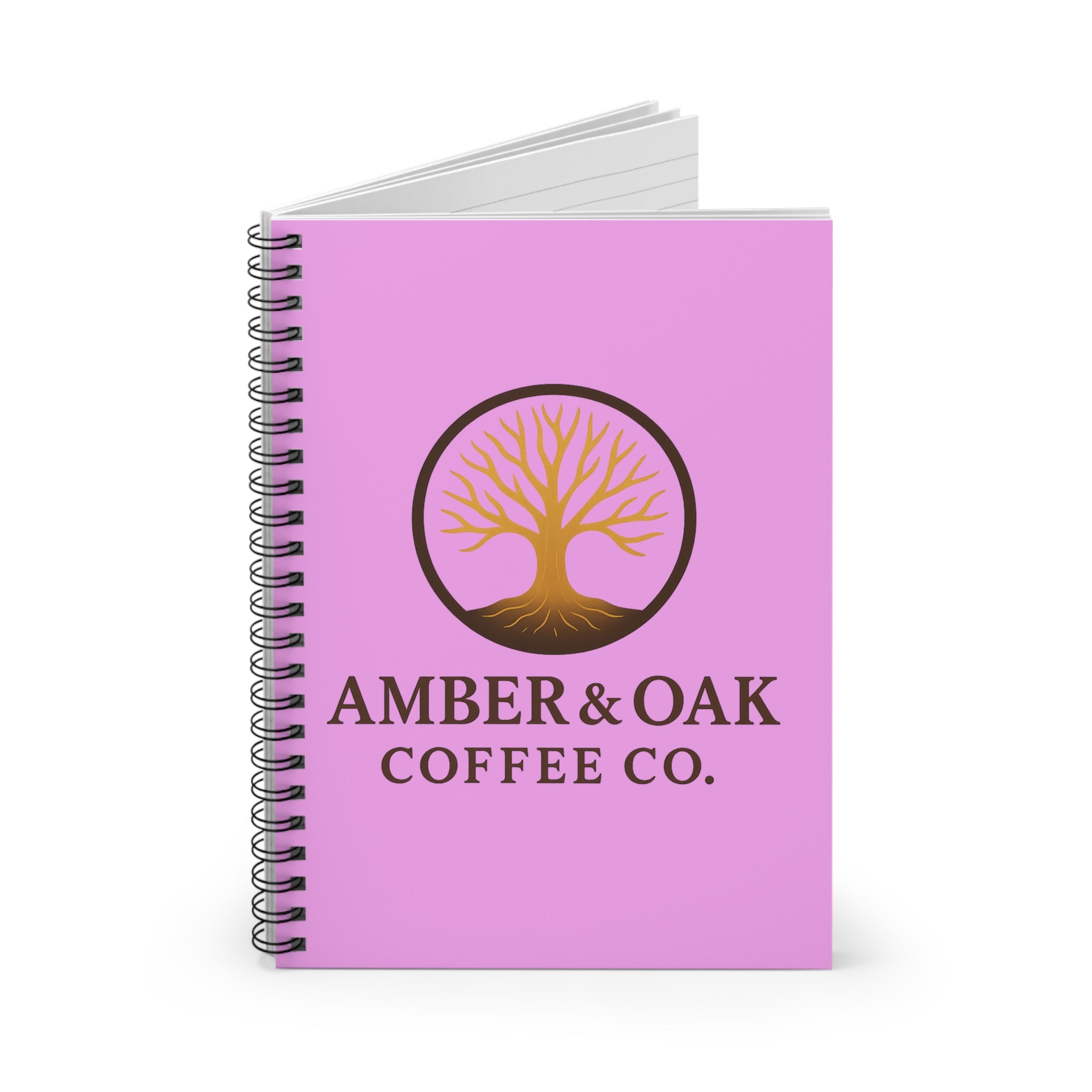 Amber & Oak Coffee Co. Spiral Notebook — Branded Black Journal for Coffee Lovers