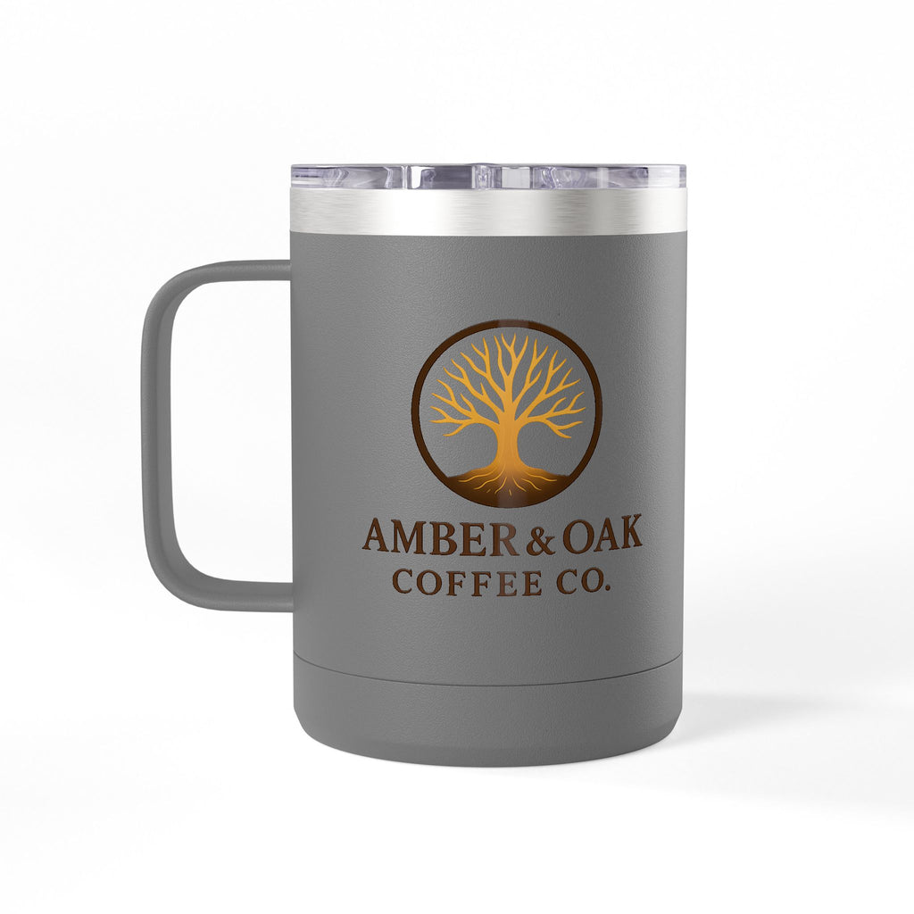15oz Oak Tree Coffee Tumbler – Rustic Nature Camping Mug