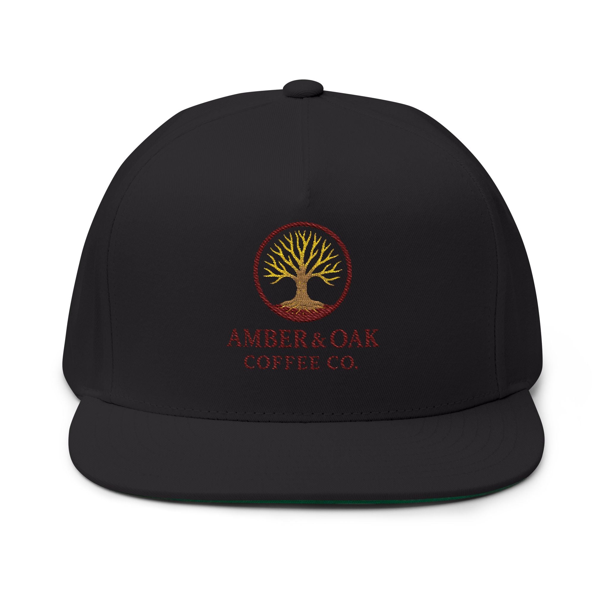 Embroidered Flat Bill Cap — Amber & Oak Coffee Co. Logo