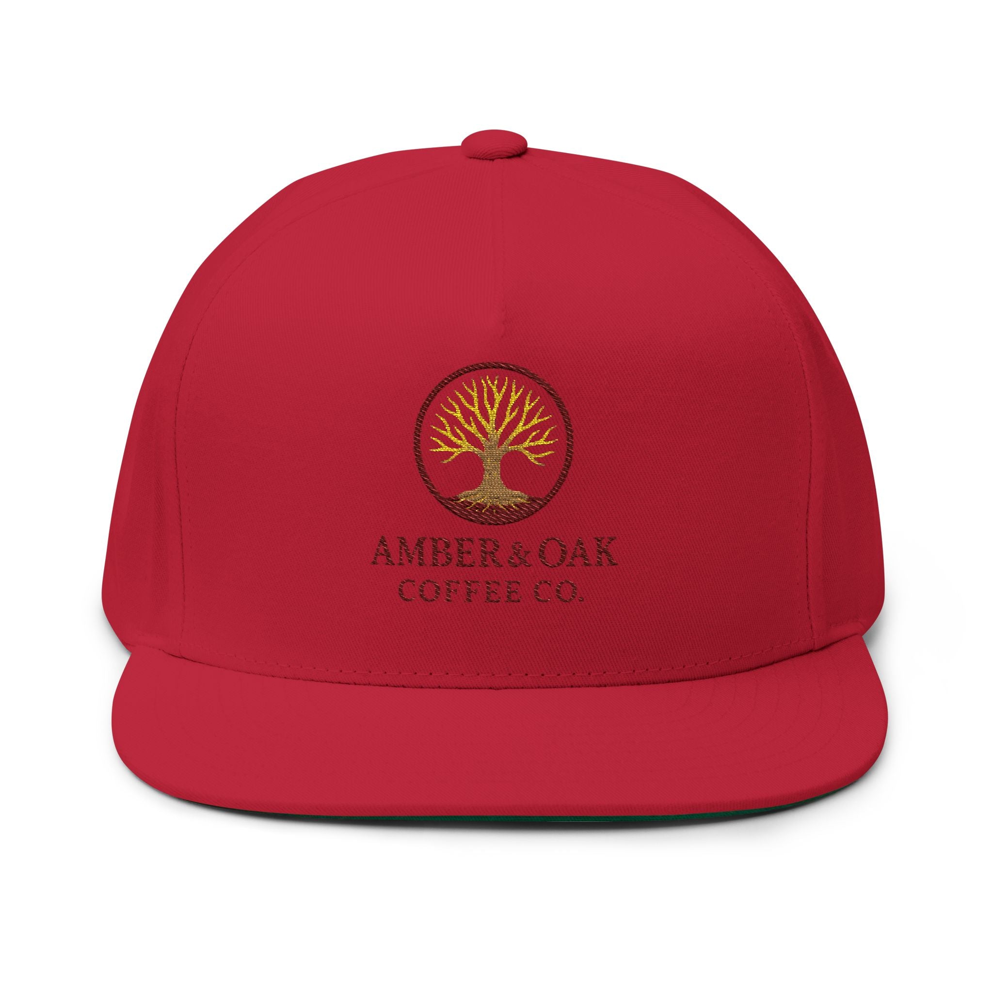 Embroidered Flat Bill Cap — Amber & Oak Coffee Co. Logo