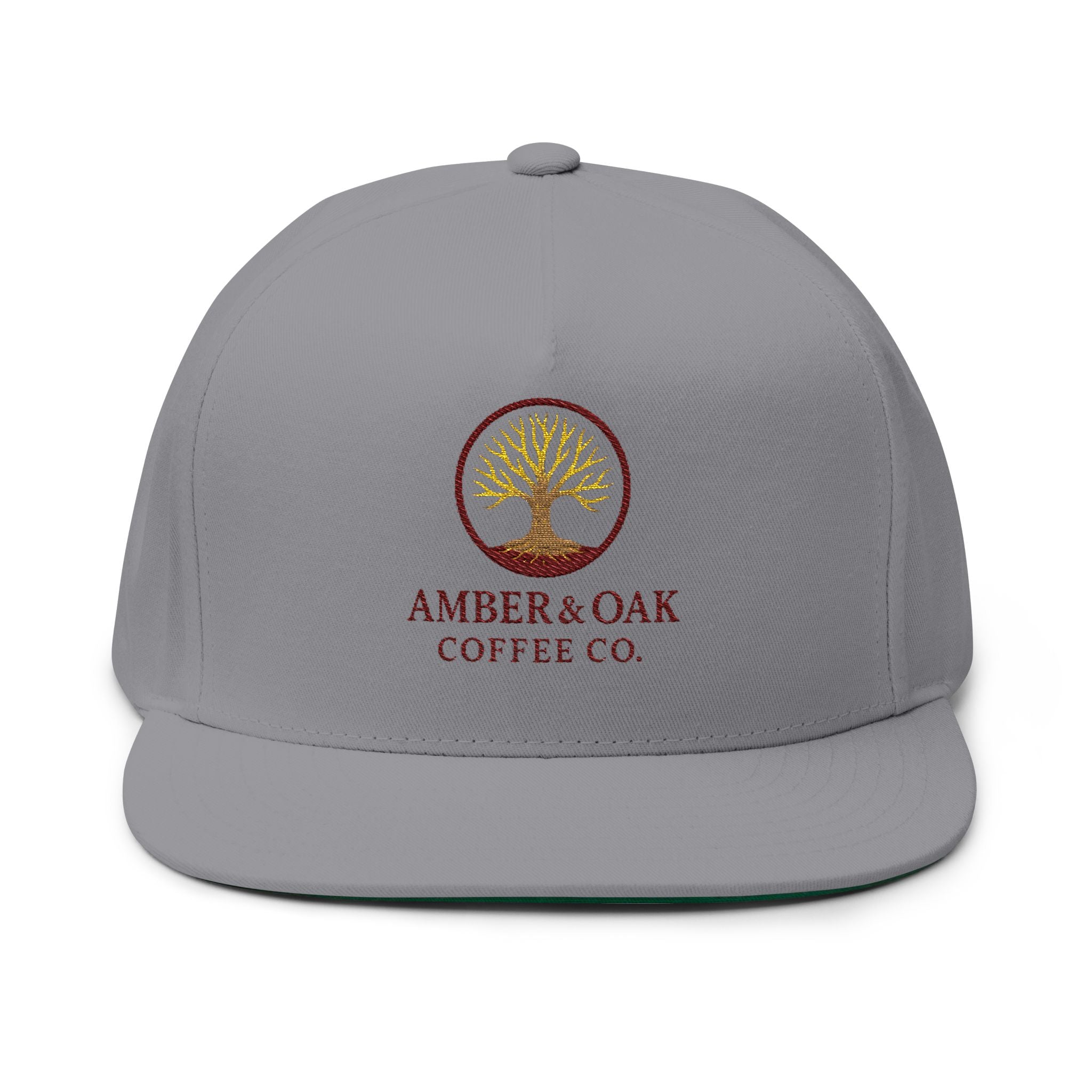 Embroidered Flat Bill Cap — Amber & Oak Coffee Co. Logo
