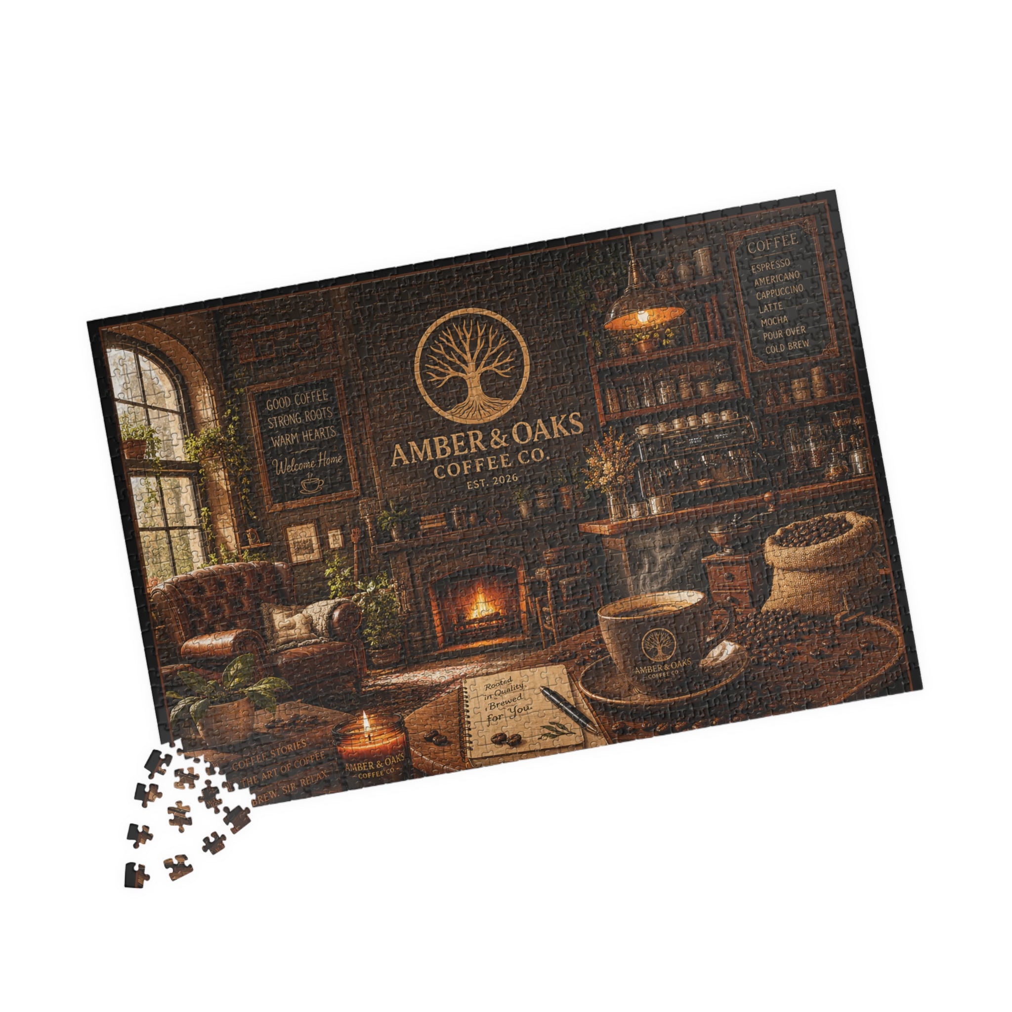 Coffee Shop Cozy Puzzle — Amber & Oaks Café Jigsaw (110–1014 pcs)