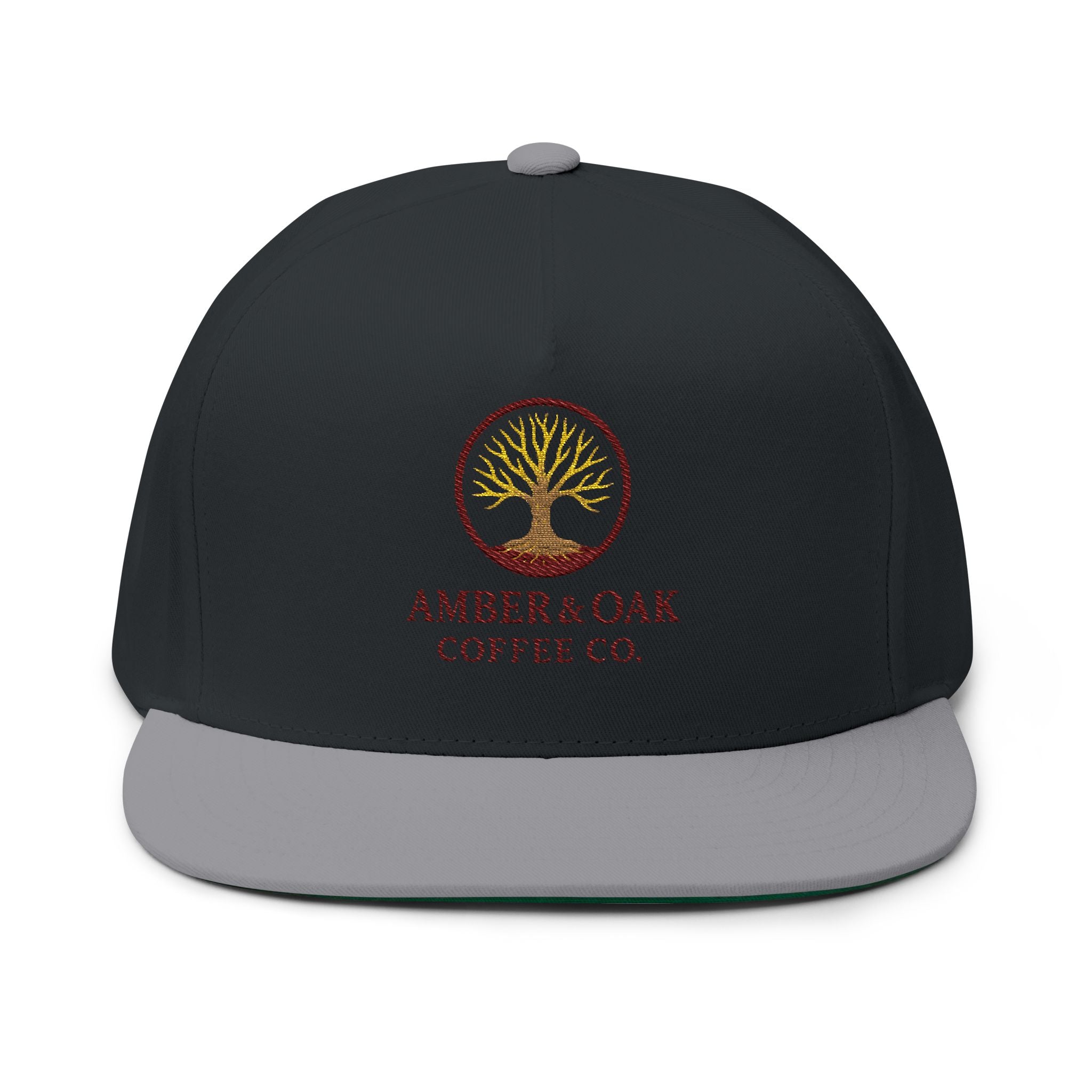 Embroidered Flat Bill Cap — Amber & Oak Coffee Co. Logo