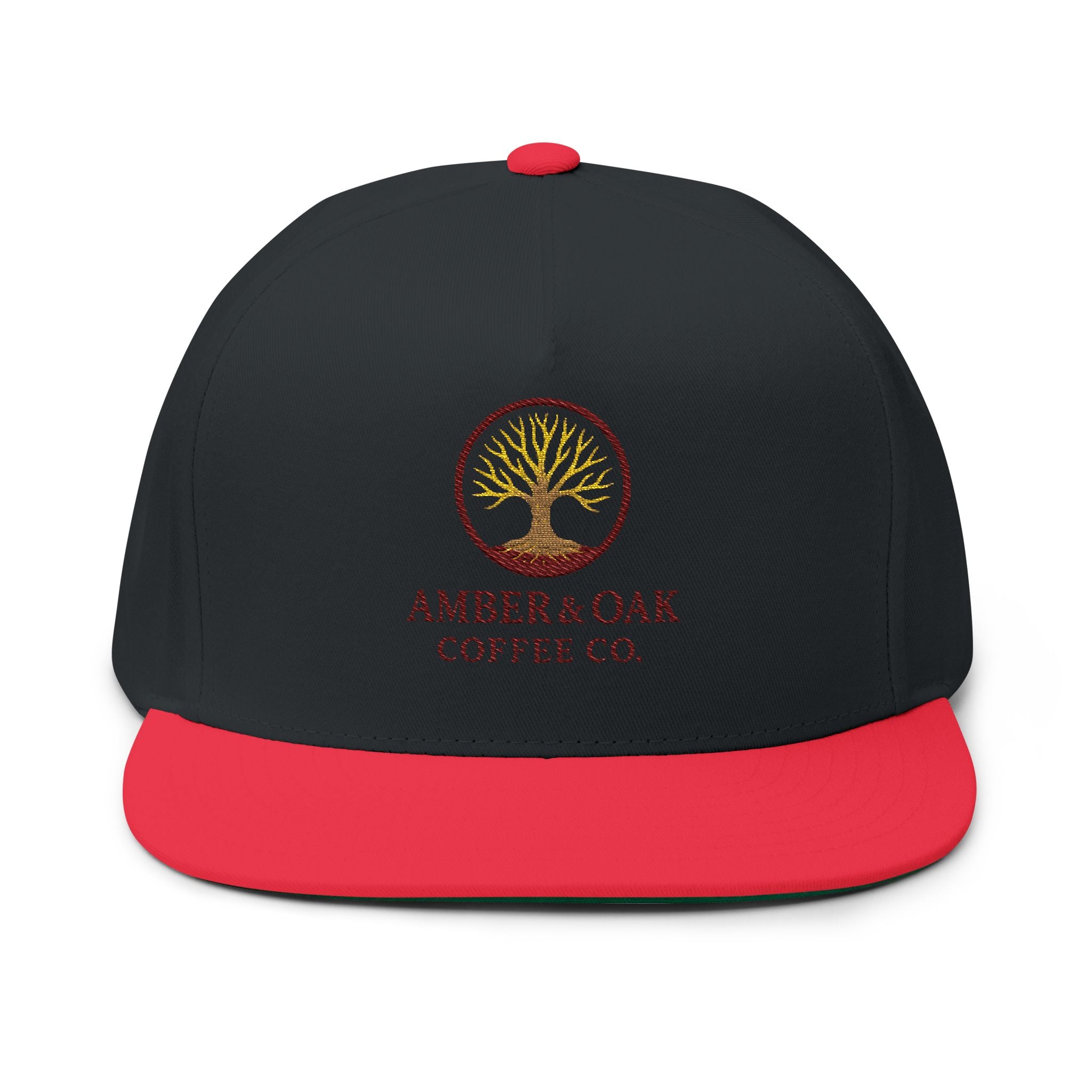 Embroidered Flat Bill Cap — Amber & Oak Coffee Co. Logo
