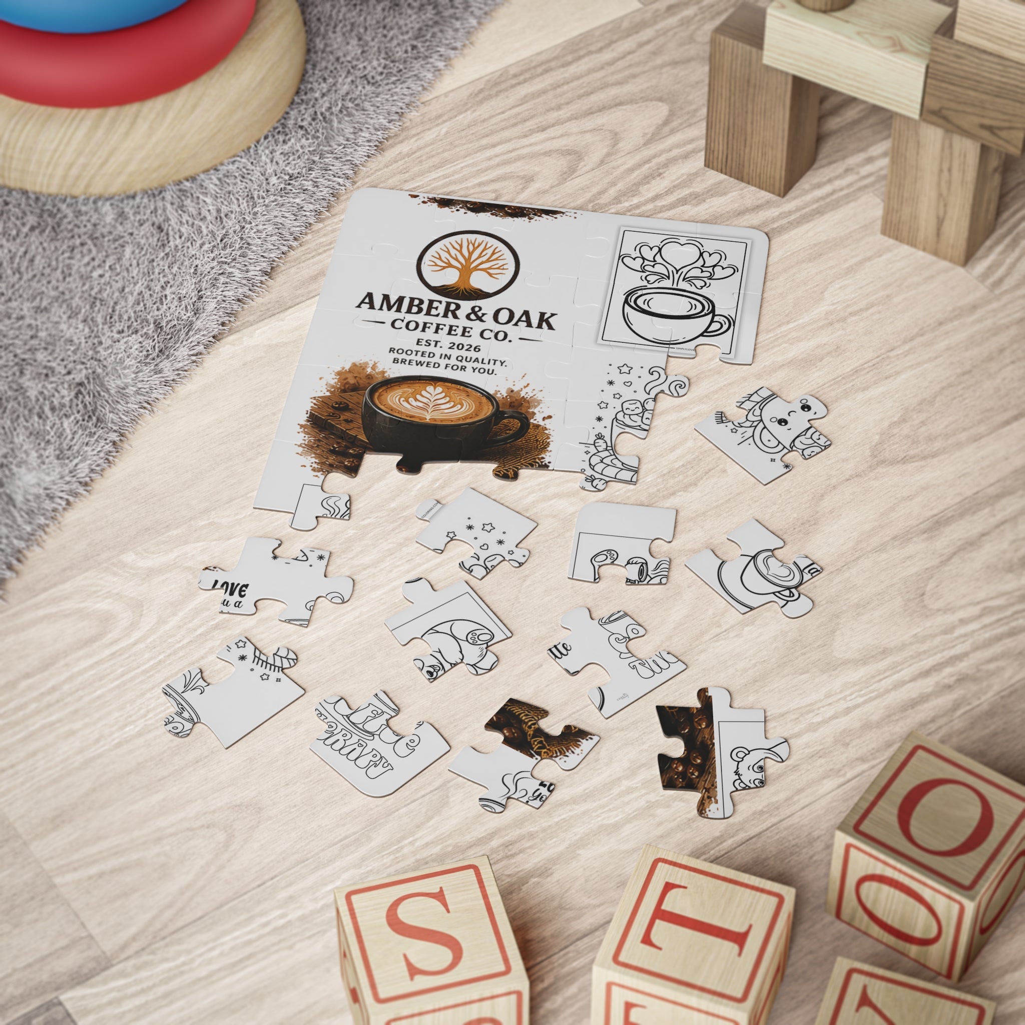 Kids' Coffee Logo 30-Piece Puzzle — Amber & Oak Coffee Co. Educational Jigsaw for Toddlers