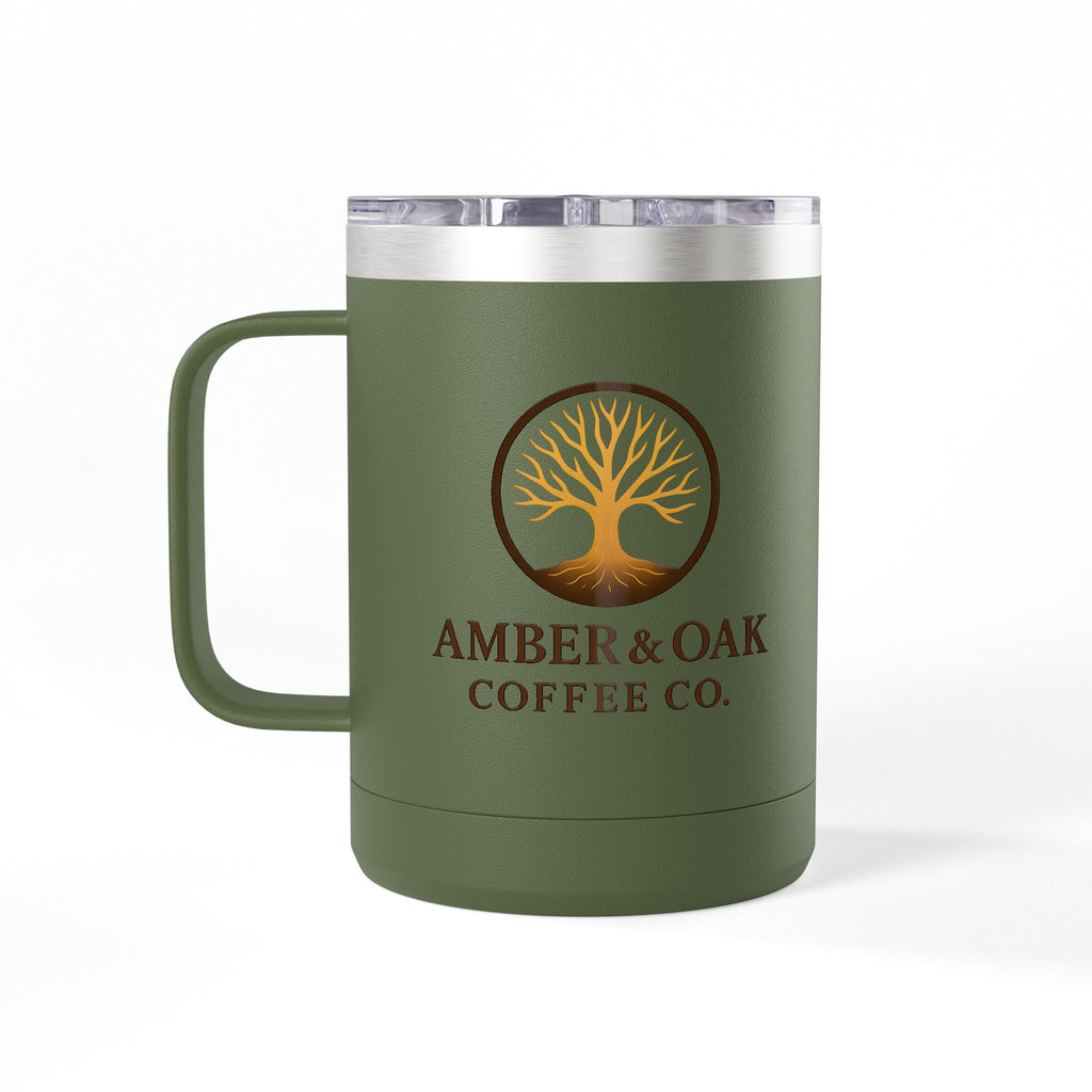 15oz Oak Tree Coffee Tumbler – Rustic Nature Camping Mug