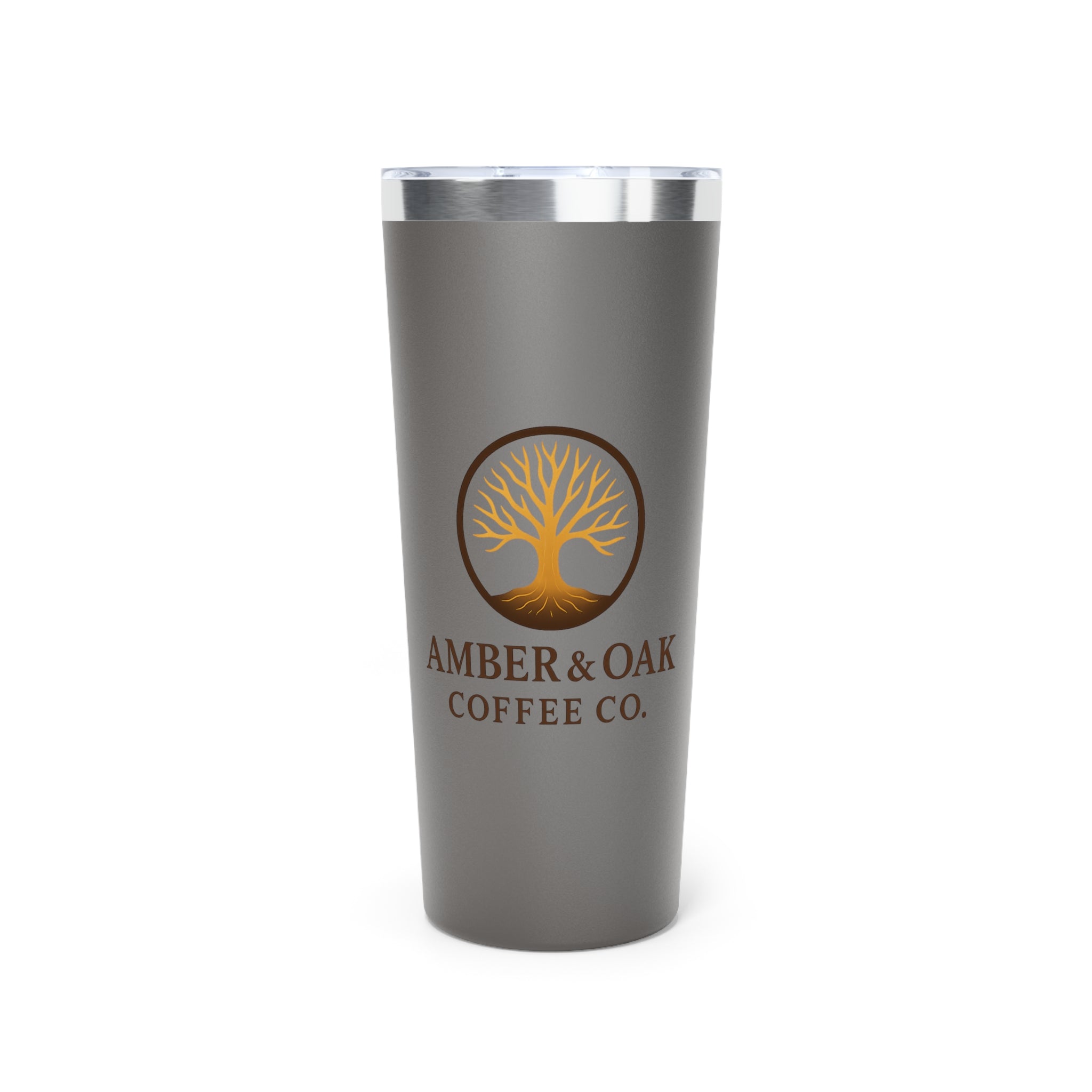 Amber & Oak Coffee Co. 22oz Insulated Tumbler – Copper Logo Travel Mug