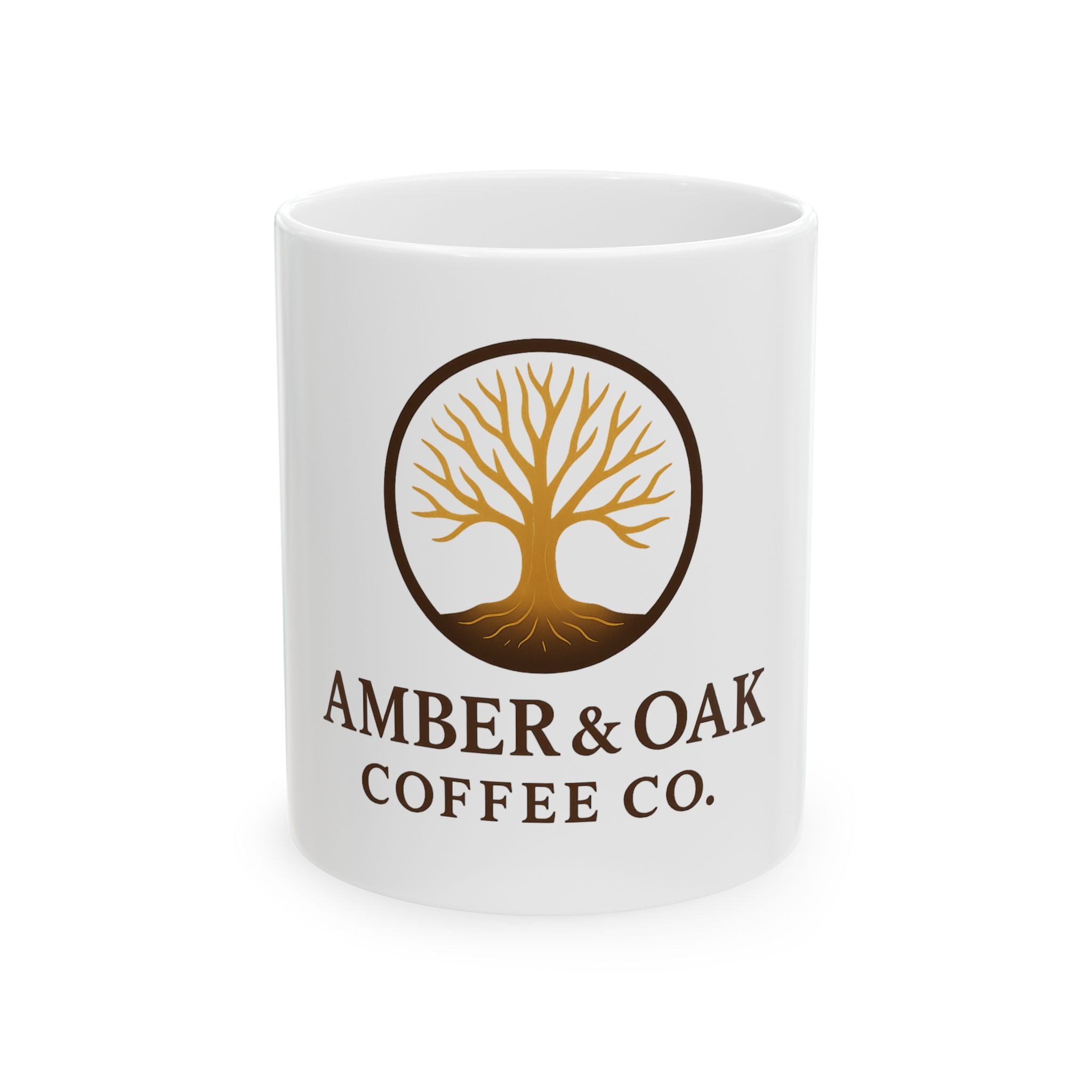 Amber & Oak Coffee Co. Ceramic Mug — Logo Coffee Cup (11oz, 15oz)
