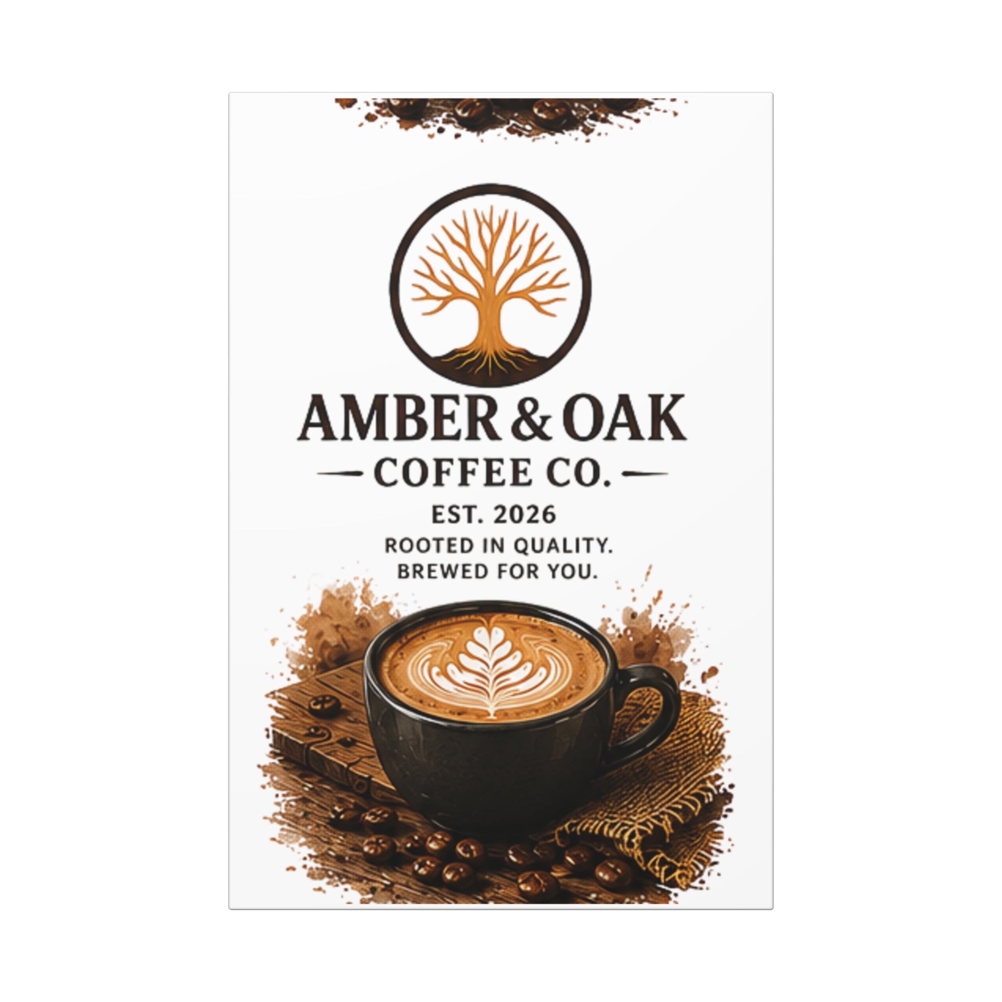 Canvas Art: Amber & Oak Coffee Co. Wall Art — Latte Coffee Shop Sign