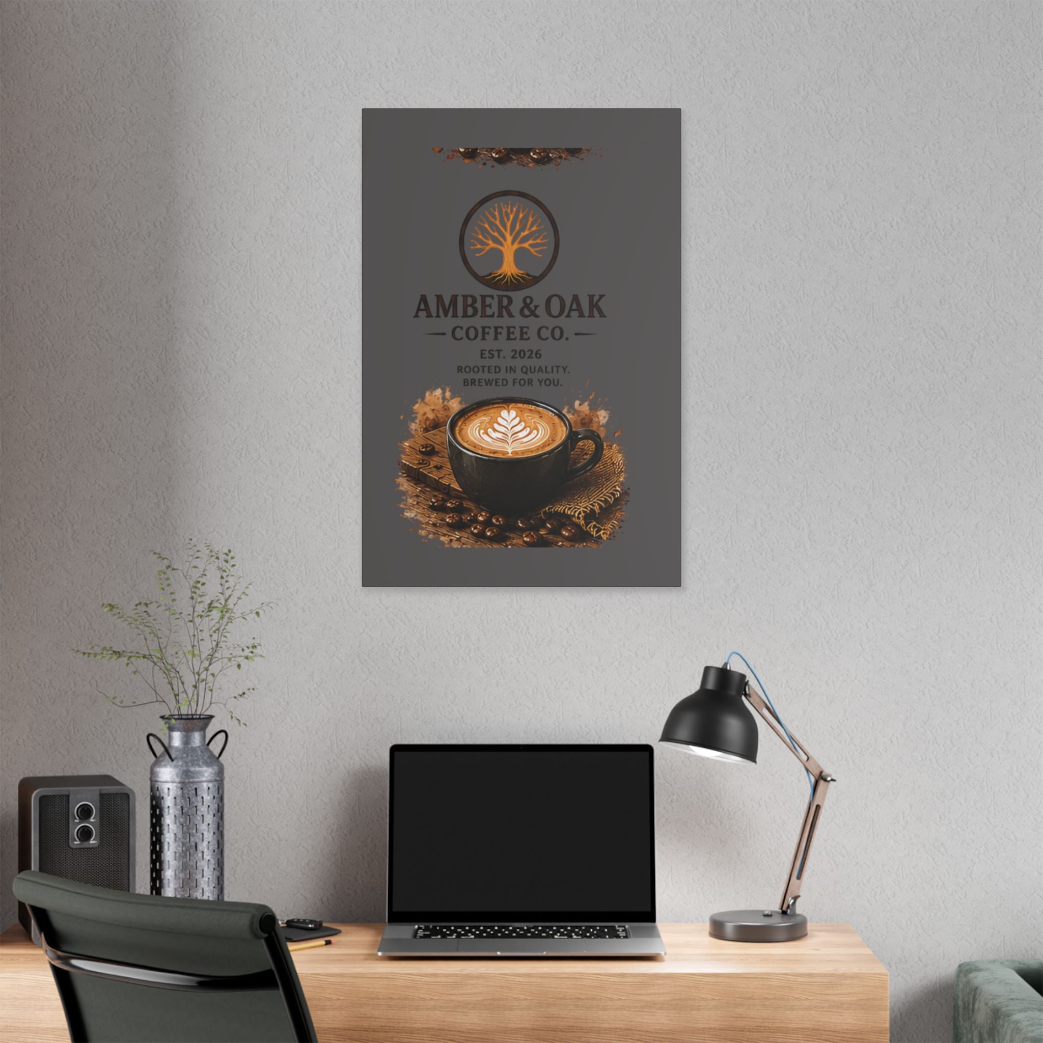 Coffee Shop Canvas — Amber & Oak Coffee Co. Stretched Wall Art