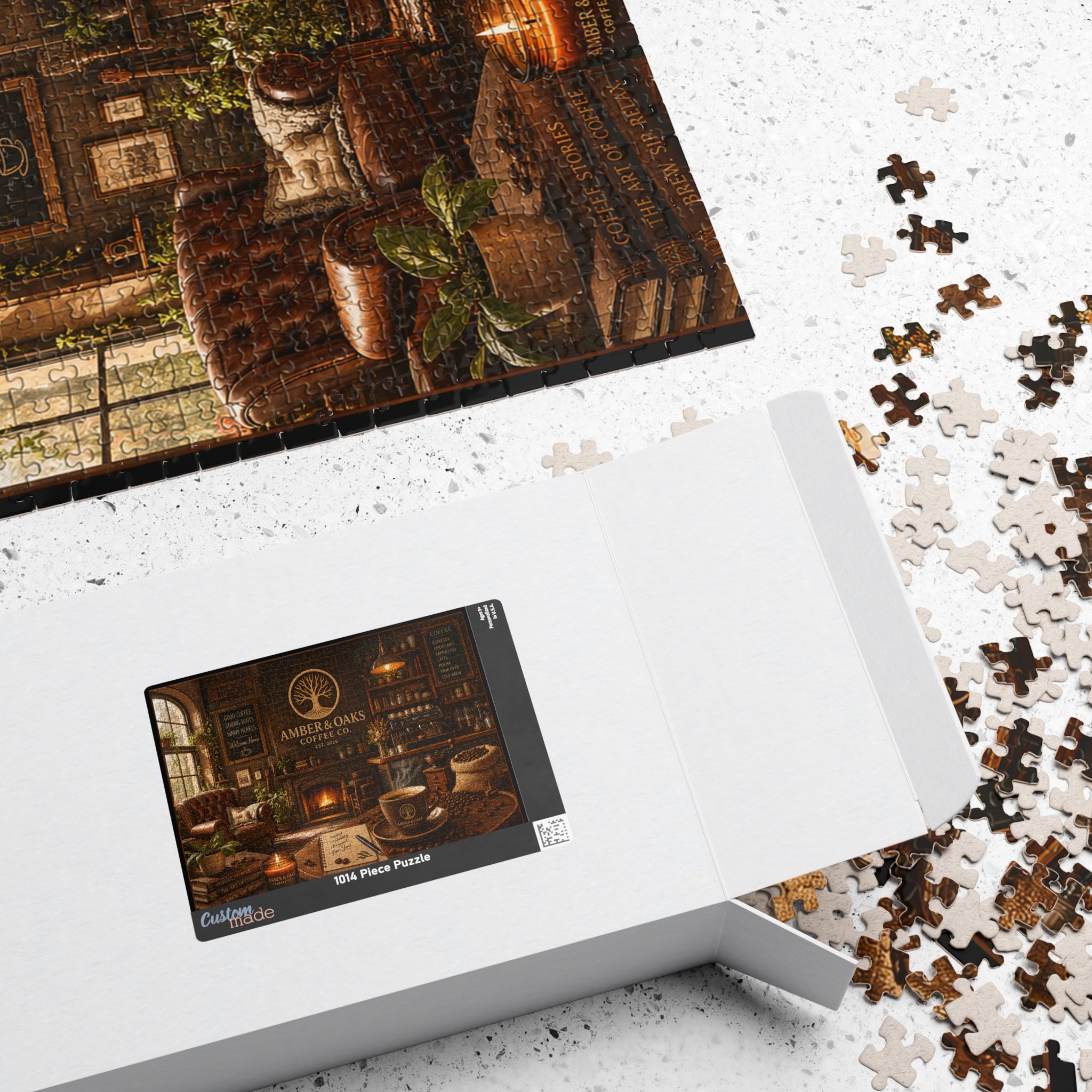 Coffee Shop Cozy Puzzle — Amber & Oaks Café Jigsaw (110–1014 pcs)
